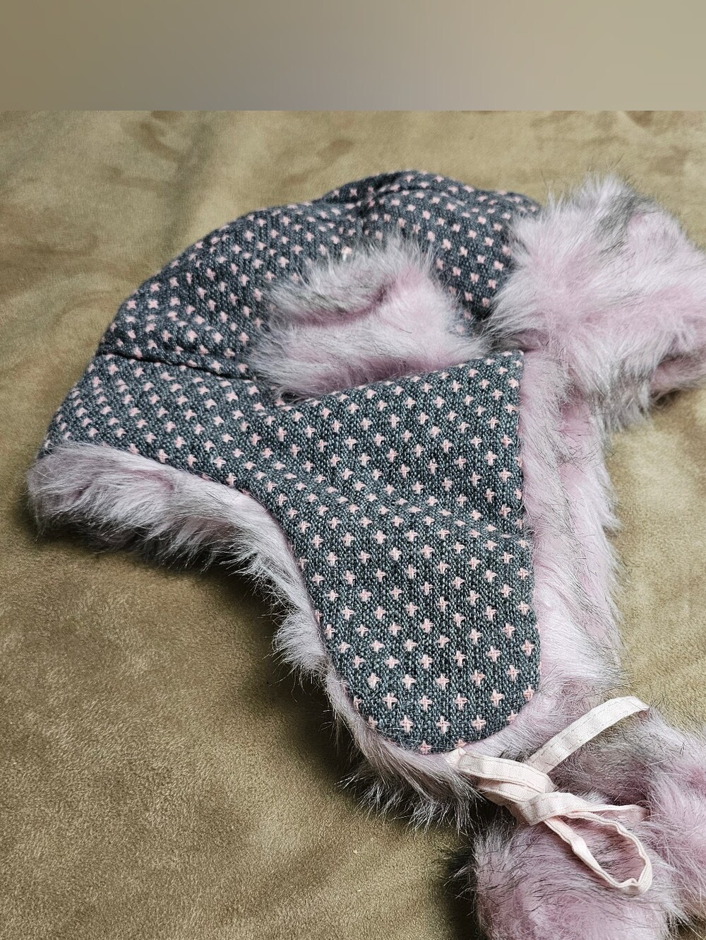 Candy Couture Cute Women's Pink And Grey Trapper Hat- One Size Fits All